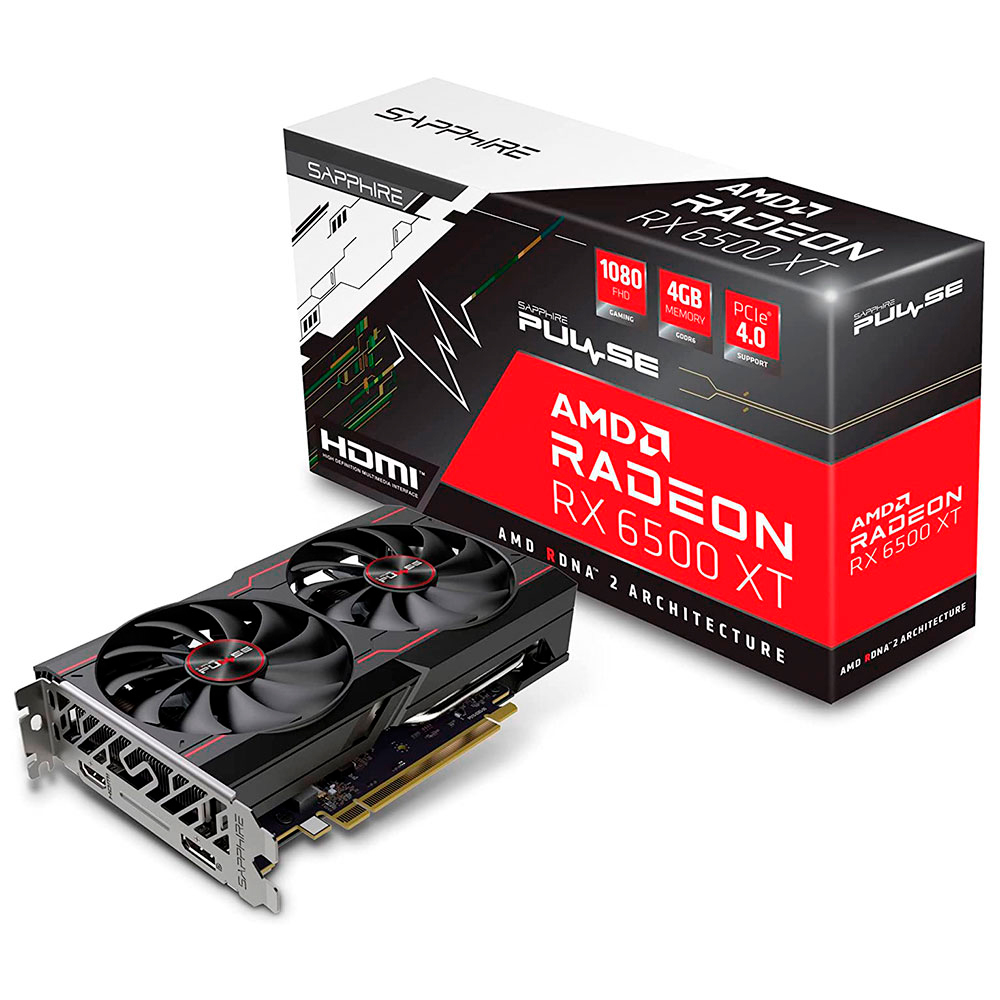 TVIDEO SAPPHIRE RX6500XT RADEON GAMING OC 4GB GDDR6 64BITS 11314-01-20G 11M DE GARANTIA