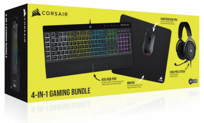 KIT 4 EN 1 CORSAIR K55 RGB PRO + HARPOON RGB PRO+ AUDIFONOS HS50 PRO + MOUSE PAD MM100 ESPAÑOL CH-9226A65-SP 11M DE GARANTIA