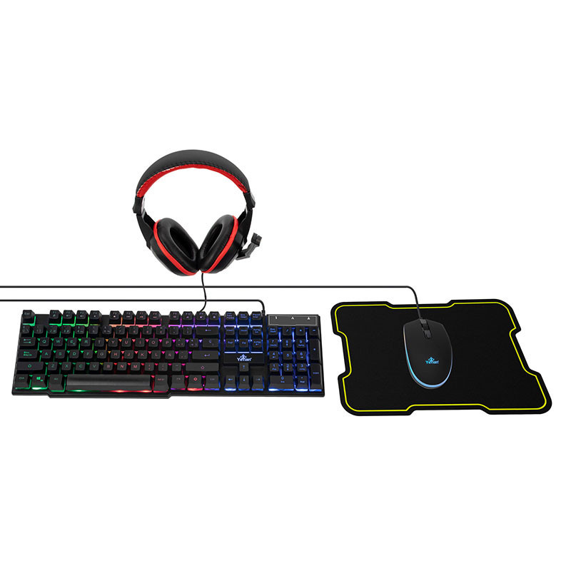 KIT 4 EN 1 YEYIAN LED YKH-20708 HYDRA TECLADO MOUSE HEADSET MOUSEPAD 11 MESES DE GARANTIA