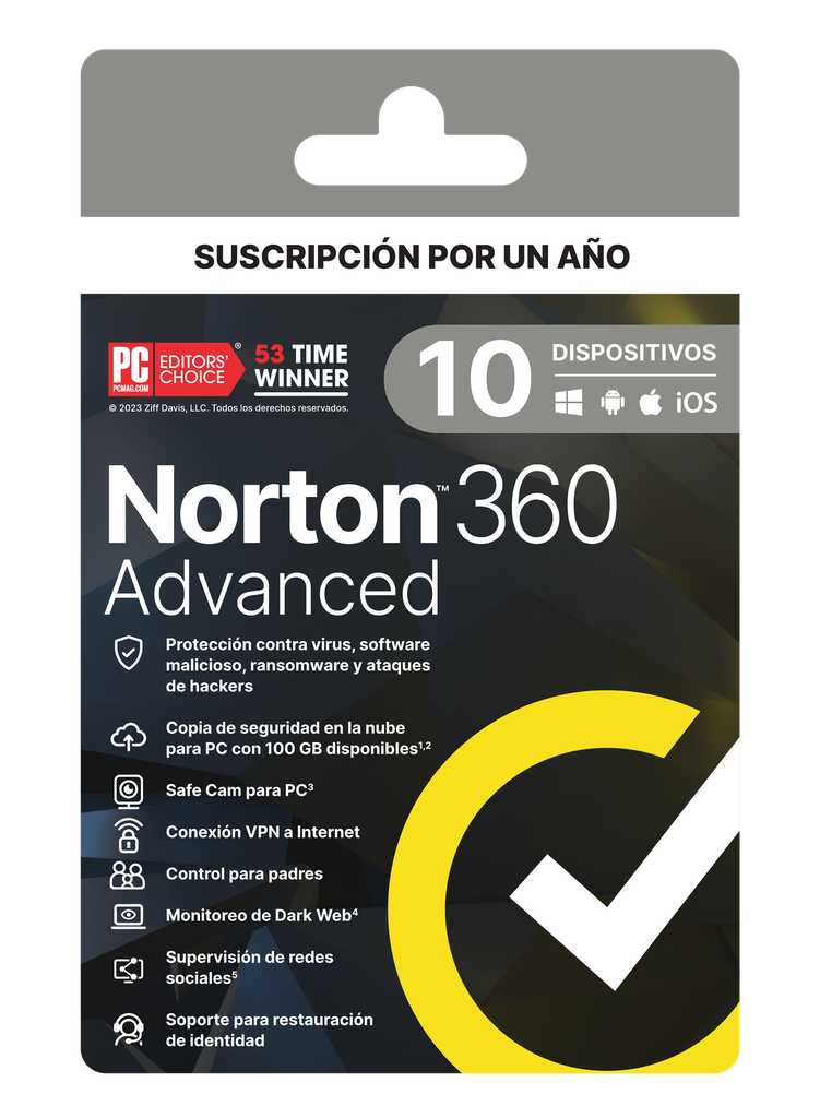 LICENCIA ANTIVIRUS NORTON 360 ADVANCED 10 DISPOSITIVOS 21443261 SIN GARANTIA