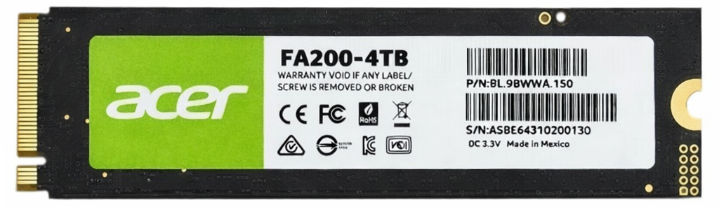 SSD ACER FA200 4TB M.2 7100/61000MB/S NVME4.0 BL.9BWWA.150 12M DE GARANTIA