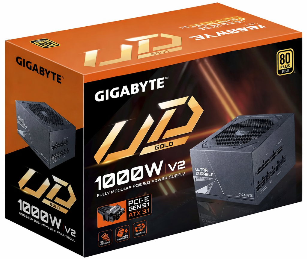 FUENTE GIGABYTE 1000W 80PLUS GOLD ATX MODULAR NEGRO GP-UD1000GM-PG5 V2 12M DE GARANTIA