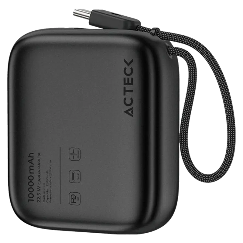 POWER BANK ACTECK ENERGON GO PLUG PRO PG60 NEGRO 10000MAH USB-C AC-945615 6M DE GARANTIA