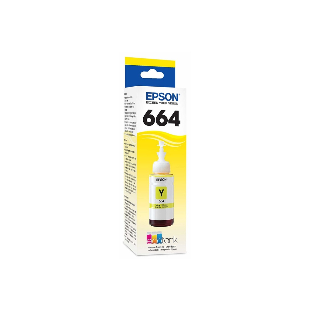 TINTA EPSON T664 AMARILLO COM/L110/L1300/L220/L310/L365/L375/L380/L395/L455 L475/L565/L575/L850/L200 K495 T664420AL 70ML SIN GARANTA