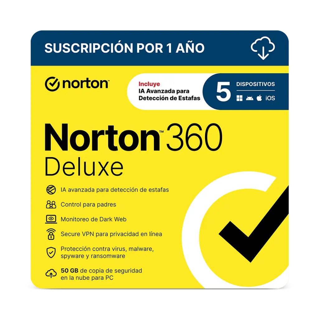 LICENCIA ANTIVIRUS NORTON 360 DELUXE PERSONAL 5 DISPOSITIVOS 21414709 SIN GARANTIA