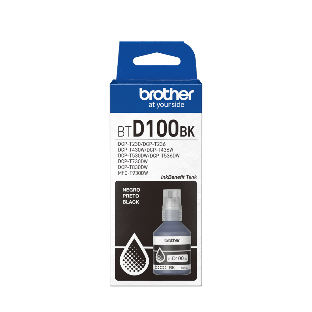TINTA BROTHER BTD100BK NEGRO COM/T930DW/T830DW/T730DW/T530DW/T430W/T230 SIN GARANTIA