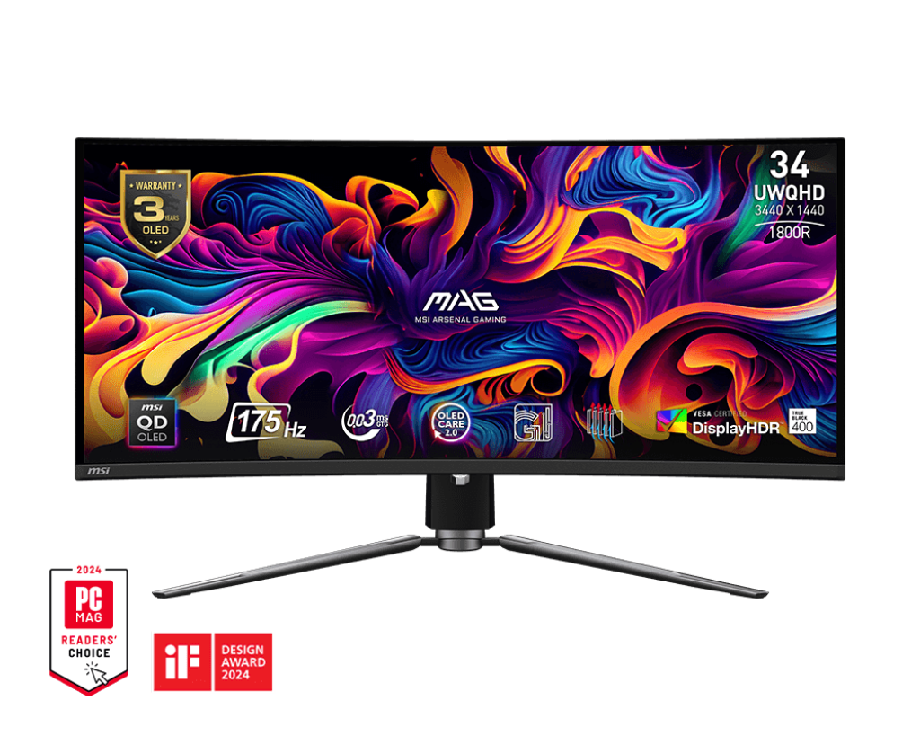 ARCH140625 MONITOR MSI 34" 341CQP .03MS 175HZ UWQHD CURVO DP HDMI NEGRO MAG 341CQP QD-OLED 12M DE GARANTIA
