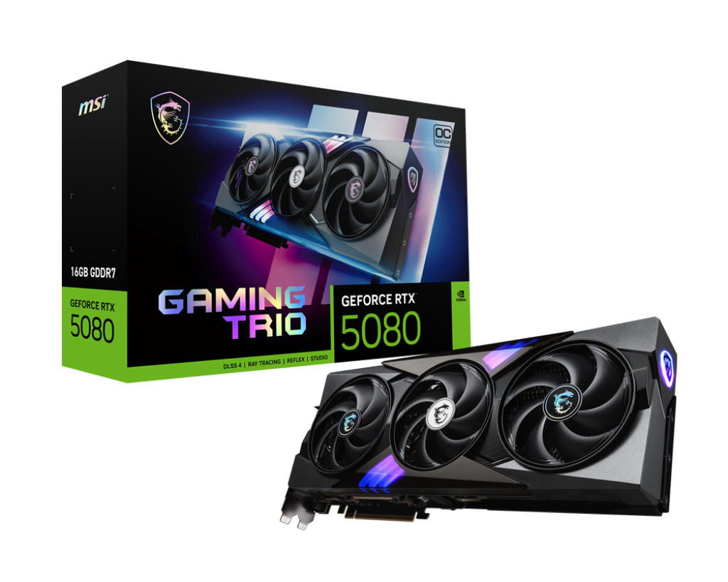 TARJETA DE VIDEO MSI NVIDIA GEFORCE RTX 5080 GAMING TRIO OC 16GB GDDR7 HDMI DP RGB RTX 5080 16G GAMING TRIO OC 12M DE GARANTIA