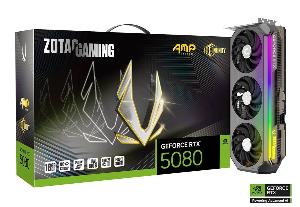 TARJETA DE VIDEO NVIDIA GEFORCE RTX5080 16GB GDDR7 ZOTAC EXTREME INFINITY ZT-B50800B-10P 12M DE GARANTIA