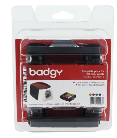KIT DE CONSUMIBLES BADGY CINTA PARA 100 IMPRESIONES A COLOR/ TARJETAS DE PVC BLANCAS 100 PZS PARA IMPRESORAS BADGY 100 Y 200 CBGP0001C SIN GARANTIA