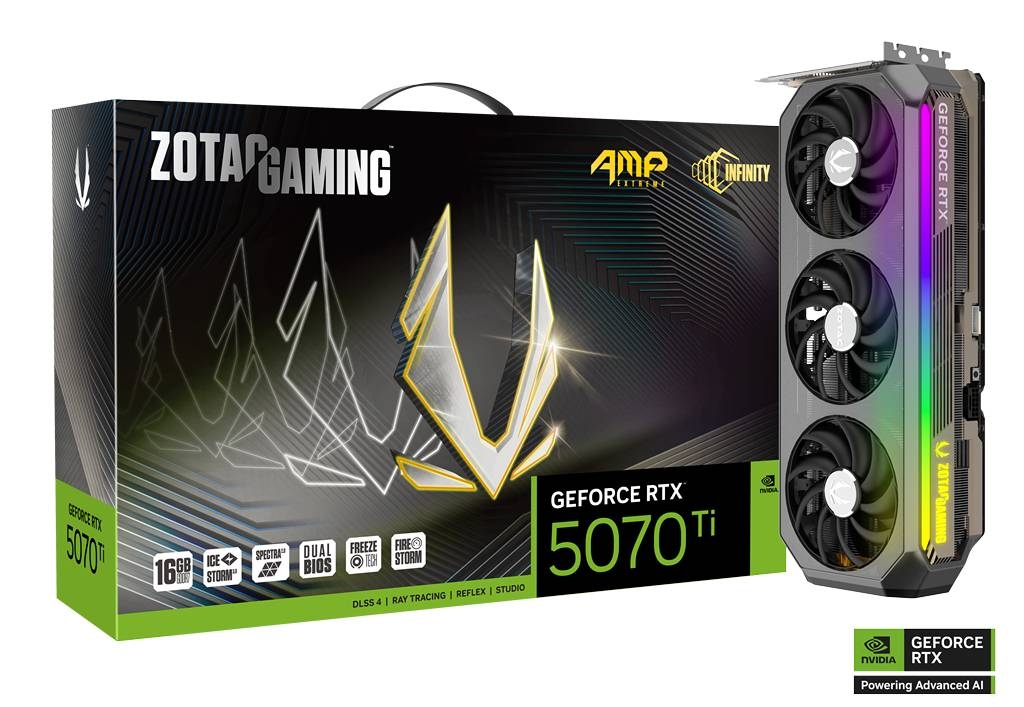 ARCH140625 TVIDEO ZOTAC RTX 5070TI AMP EXTREME INFINTY 16GB GDDR7 HDMI DP ZT-B50710B-10P 12M DE GARANTIA
