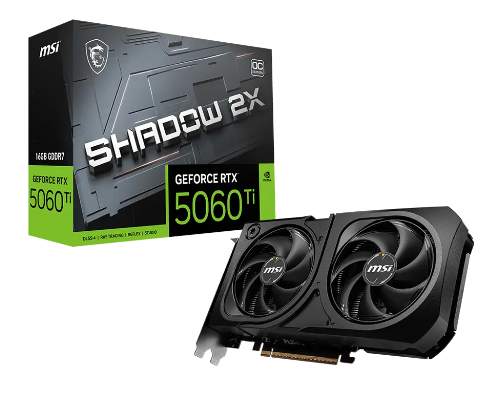 TARJETA DE VIDEO NVIDIA GEFORCE RTX5060TI 16GB GDDR7 MSI SHADOW RTX 5060 TI 16G SHADOW 2X OC PLUS 12M DE GARANTIA