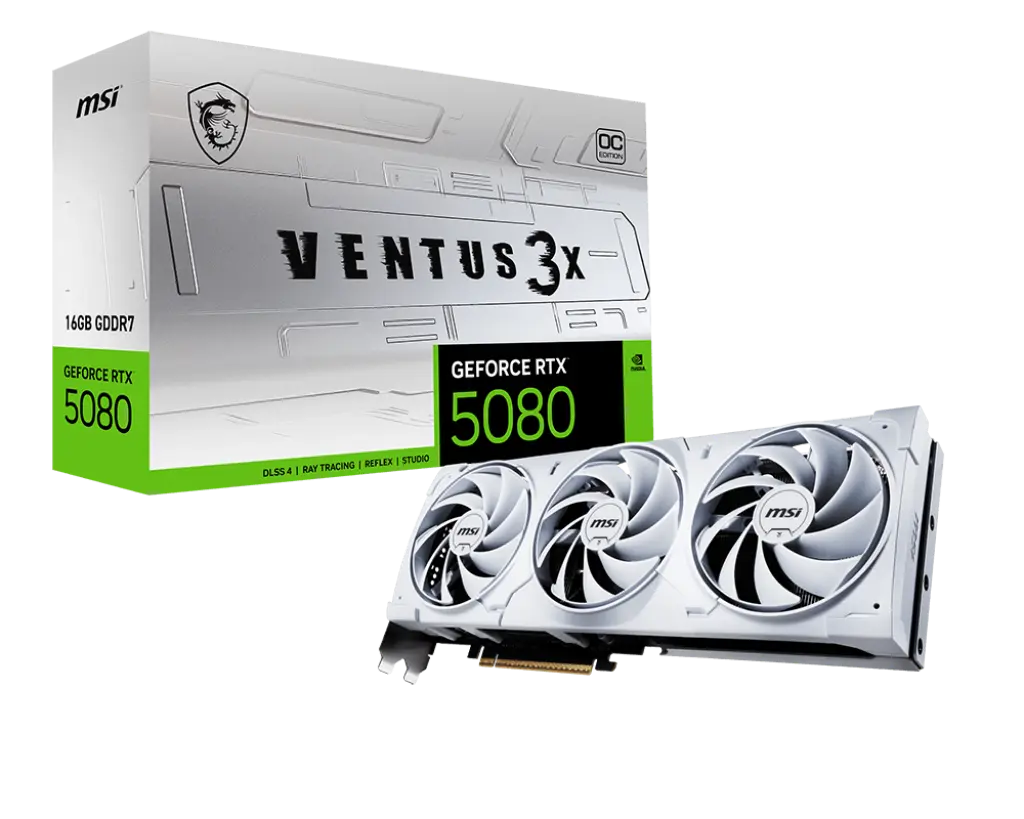 TARJETA DE VIDEO NVIDIA GEFORCE RTX5080 16GB OC GDDR7 MSI VENTUS RTX 5080 16G VENTUS 3X OC WHITE 12M DE GARANTIA