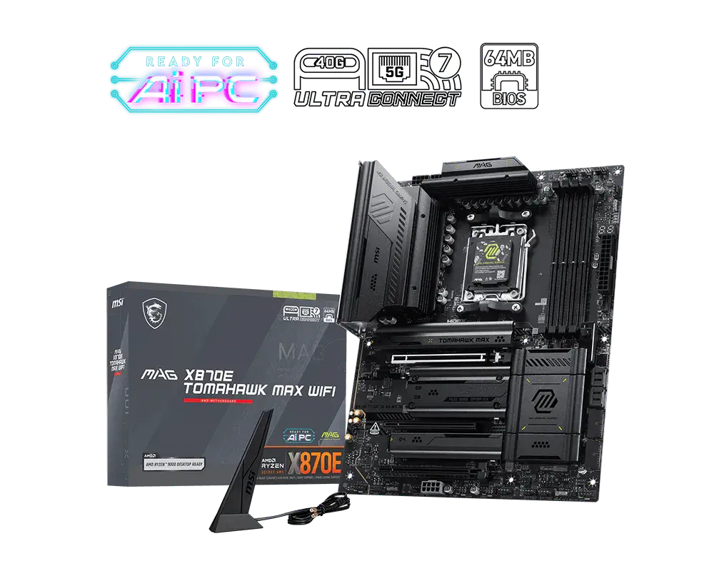MOTHER AMD X870E WIFI MSI MAG TOMAHAWK AM5 4XDDR5 256GB ATX MAG X870E TOMAHAWK MAX WIFI 12M DE GARANTIA