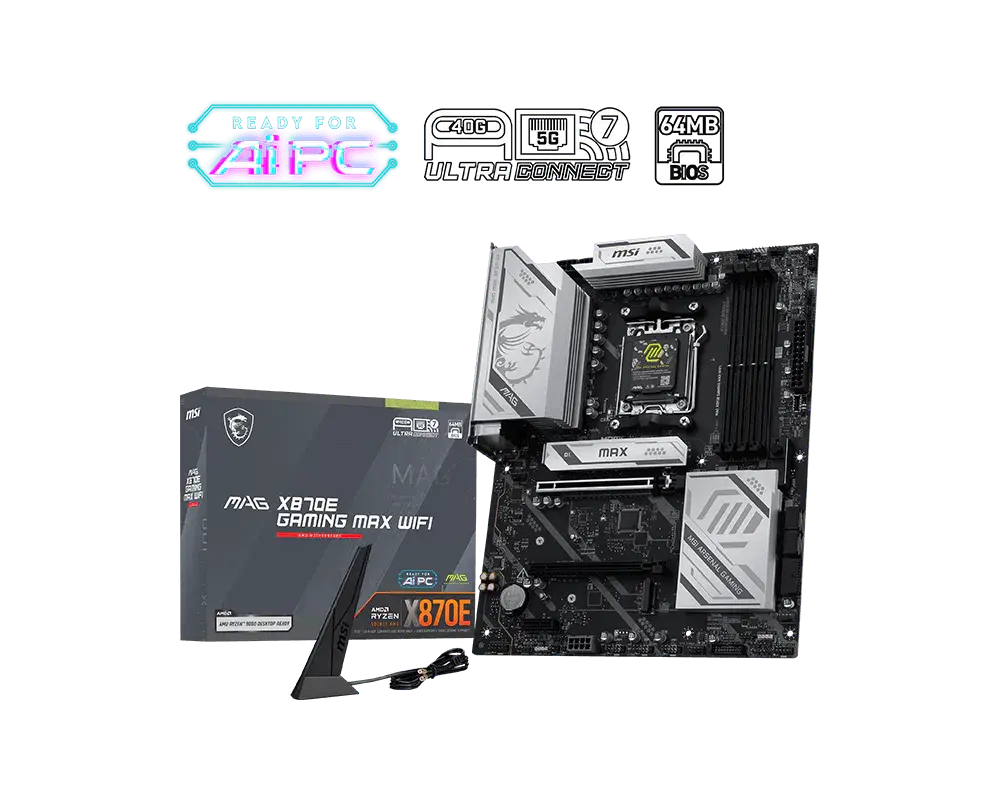 MOTHER AMD X870E WIFI MSI MAG GAMING MAX AM5 4XDDR5 256GB ATX MAG X870E GAMING MAX WIFI 12M DE GARANTIA