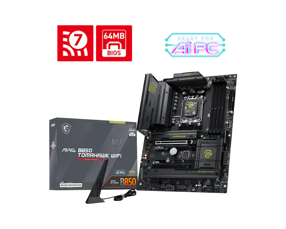 MOTHER AMD B850 WIFI MSI MAG TOMAHAWK AM5 4XDDR5 256GB ATX MAG B850 TOMAHAWK WIFI 12M DE GARANTIA