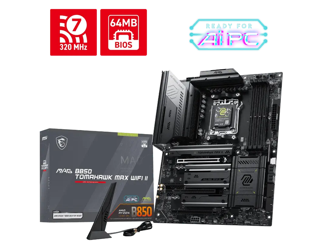 MOTHER AMD B850 WIFI MSI MAG TOMAHAWK MAX II AM5 4XDDR5 256GB ATX MAG B850 TOMAHAWK MAX WIFI II 12M DE GARANTIA