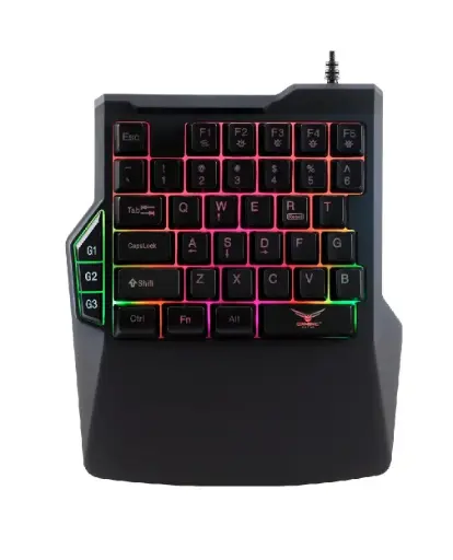 [7502262808668] TECLADO GAMER USB NACEB ONE HAND ATHERIS NEGRO RGB ESP NA-0938 1M DE GARANTIA