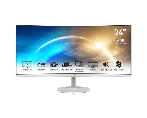 [824142295311] MONITOR 34 MSI PRO MP341CQW 4MS 100HZ UWQHD VA CURVO BLANCO ANTI-GLARE 12M DE GARANTIA