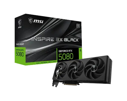 [824142455432] TARJETA DE VIDEO NVIDIA GEFORCE RTX5080 16GB OC GDDR7 MSI INSPIRE 3X RTX 5080 16G INSPIRE 3X OC BLACK 12M DE GARANTIA