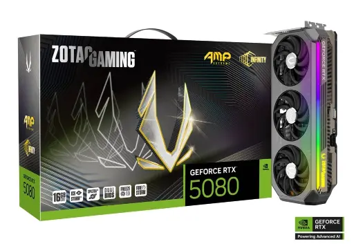 [810012086554] TARJETA DE VIDEO NVIDIA GEFORCE RTX5080 16GB GDDR7 ZOTAC GAMING AMP EXTREME INFINITY ZT-B50800B-10A 12M DE GARANTIA