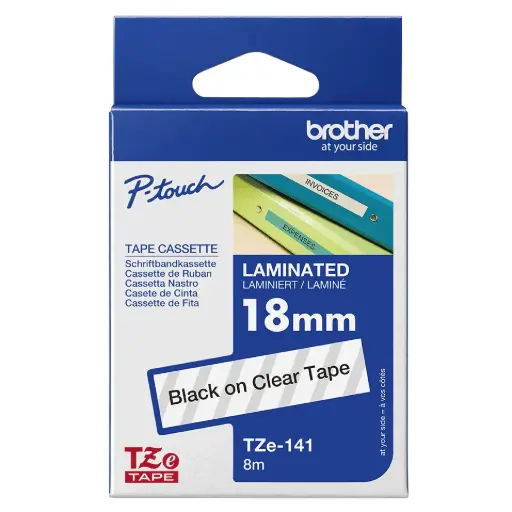 [012502678816] CINTA BROTHER LAMINADA TZE-141G NEGRO SOBRE TRASPARENTE 18MM X8M COM/PT-D400AD PT-D410 PT-D450 PT-D460BT PT-D600 PT-D600VP PT-D610BT/PT-H300 PT-H300LI PT-H500LI TZE-141 SIN GARANTIA
